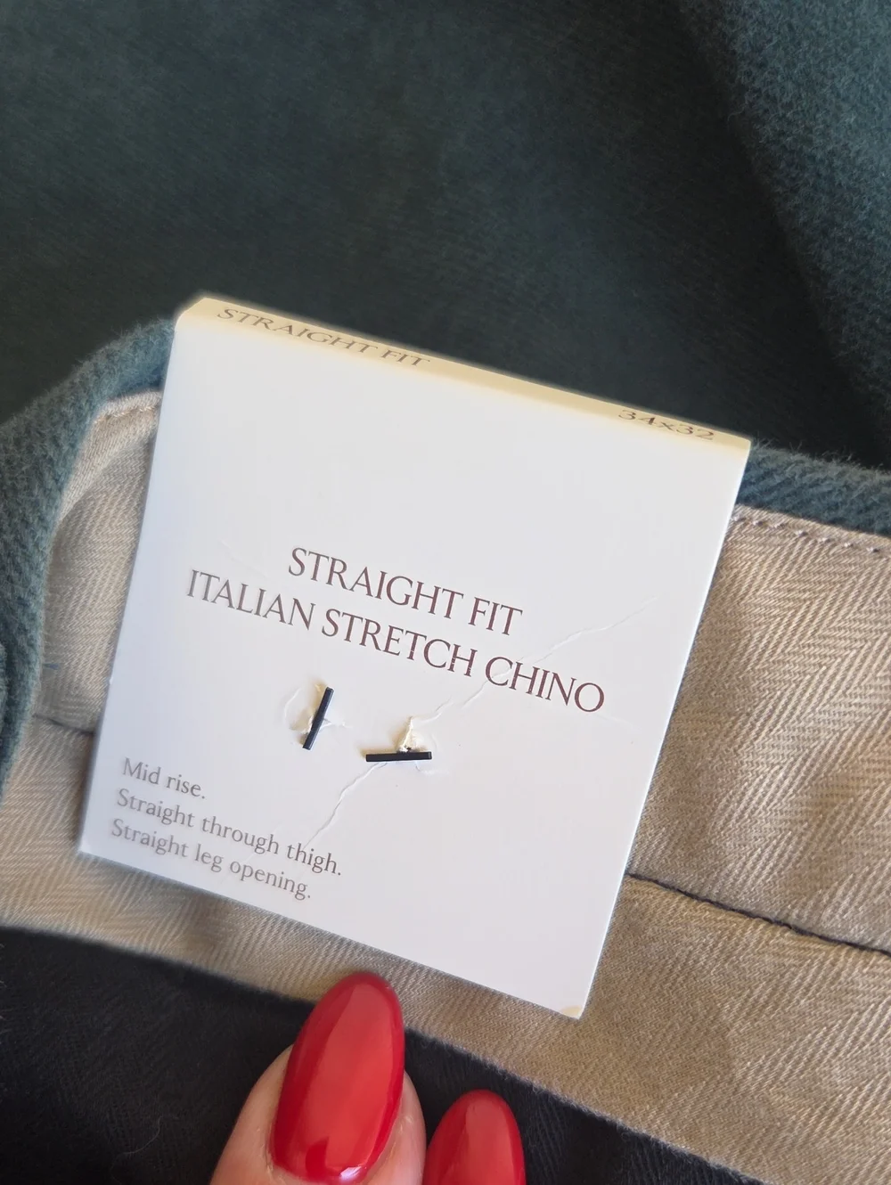 NWT Banana Republic Men's Green Italian Stretch Chino straight fit 34 X 32 New
